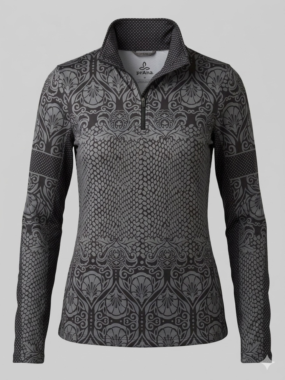 PRANA women’s small gray & black printed quarter zip lightweight longsleeve top